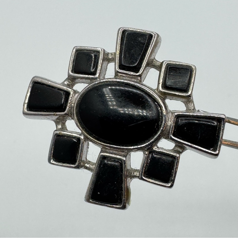 Vintage Liz Claiborne Black Cabochon Silver Tone Brooch